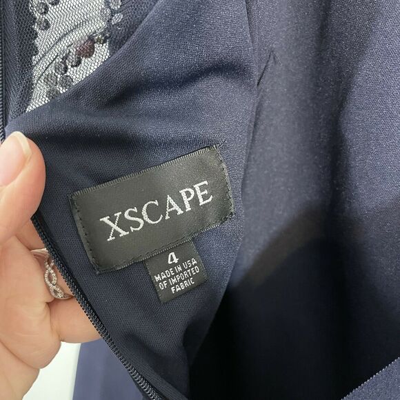 Xscape Women's Navy Short Sleeve Pearl Embellished Sheath Dress Size 4 - Picture 8 of 8